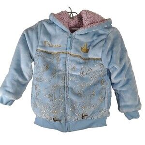 Disney Princess Girls Hoodie Blue Pink Foil Plush Full-Zip Jacket